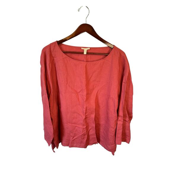 EILEEN FISHER Organic Handkerchief Linen Box-Top Size XL Red Flame Lagenlook EUC - Picture 2 of 10